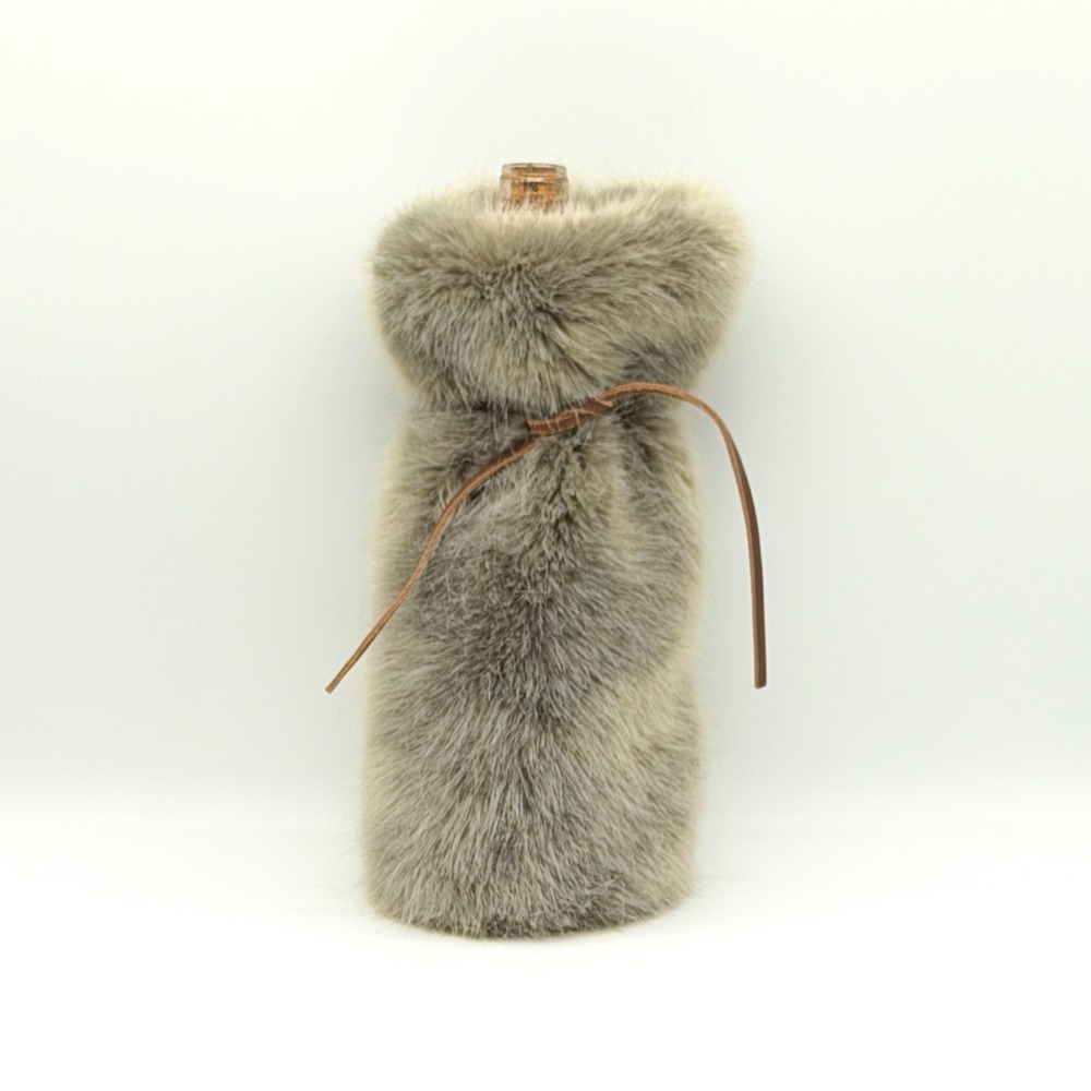 RH Restoration Hardware Wine Bottle Cover Grey Faux Fur Home Gift Festive NEW